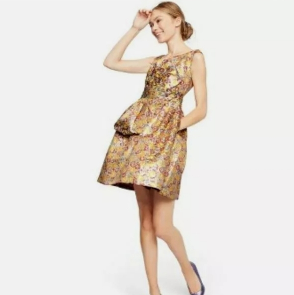 Zac Posen Target Gold Brocade Cocktail Party Dress Pockets Womens 8 NWT - Picture 2 of 14